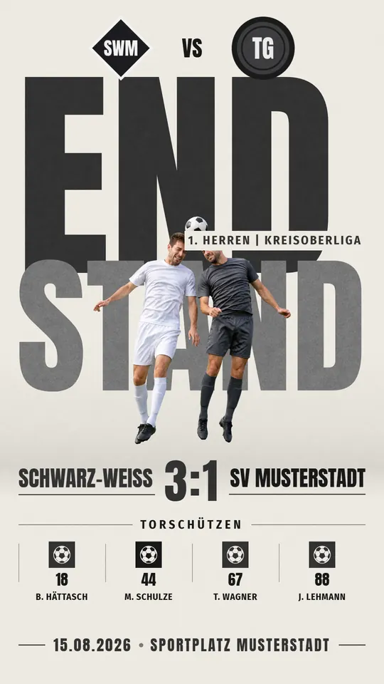 Design Blockschrift in den Farben des SC Schwarz-Weiß Musterdorf