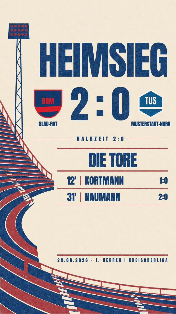 Ergebnisgrafik 2:0 im Design Kurve, SV Blau-Rot Musterhausen