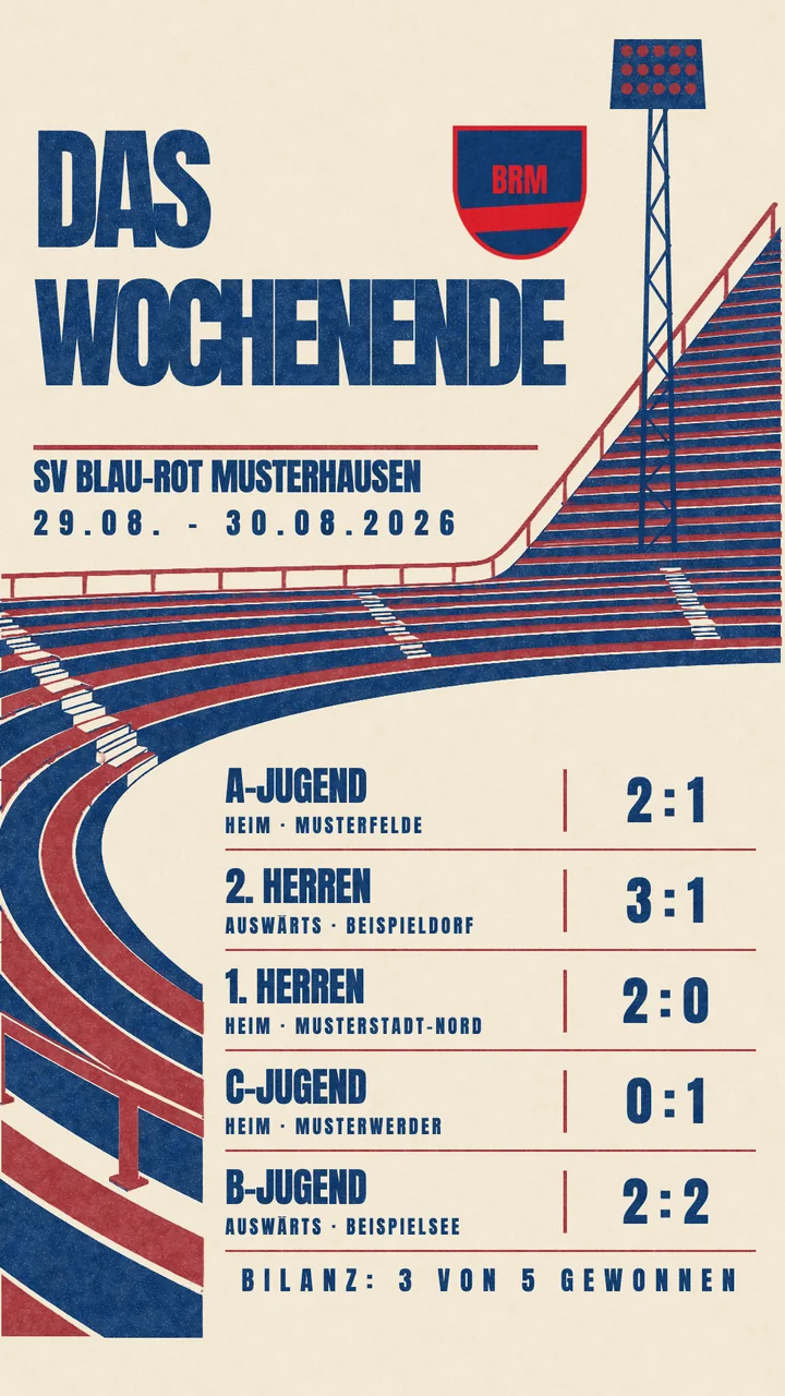 Wochenendübersicht aller Mannschaften im Design Kurve, SV Blau-Rot Musterhausen