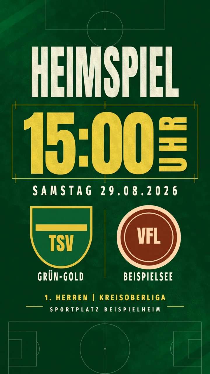 Design Zeitfenster in den Farben des TSV Grün-Gold Beispielheim